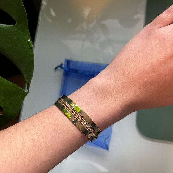 IT'S SENSE Gold Tone Cuff Bracelet with Chain Detail - Picture 1 of 3